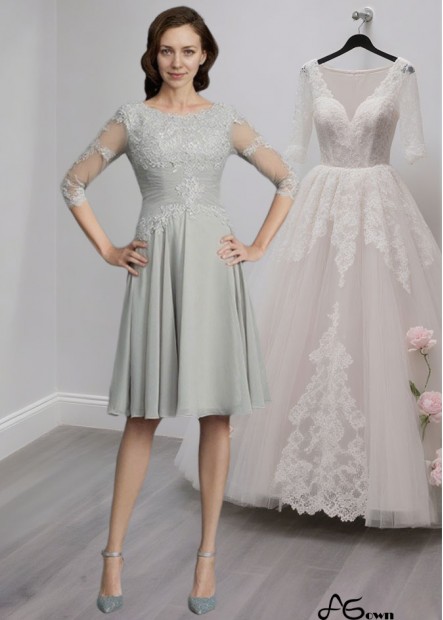 Chiffon Mother of the Bride Dress with Scoop Neck and 1/2 Sleeves