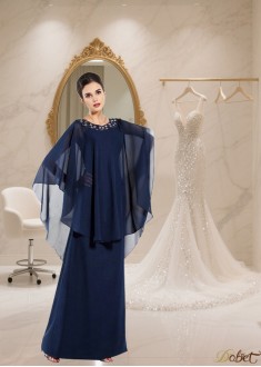 Floor-Length Chiffon A-Line Mother of the Bride Dress with 3/4 Sleeves