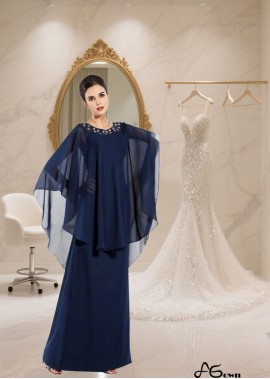Floor-Length Chiffon A-Line Mother of the Bride Dress with 3/4 Sleeves