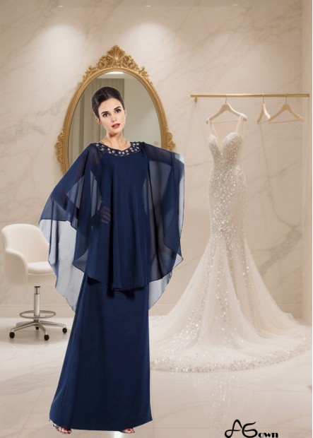 Floor-Length Chiffon A-Line Mother of the Bride Dress with 3/4 Sleeves
