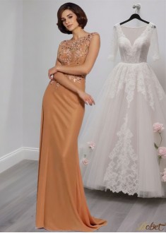 Chiffon Scoop Neck Mother of the Bride Dress with Beading, Evening Formal Dress