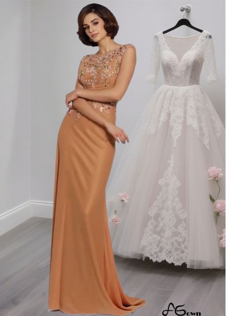 Chiffon Scoop Neck Mother of the Bride Dress with Beading, Evening Formal Dress