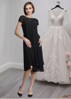 Scoop Neck Chiffon Mother of the Bride Dress – Knee-Length A-Line Gown