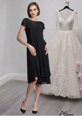 Scoop Neck Chiffon Mother of the Bride Dress – Knee-Length A-Line Gown
