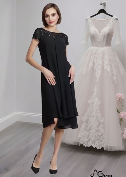 Scoop Neck Chiffon Mother of the Bride Dress – Knee-Length A-Line Gown