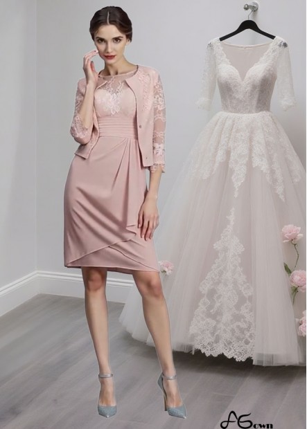 Pink Chiffon Mother of the Bride Dress – Sleeveless Knee-Length Gown with Ruffles