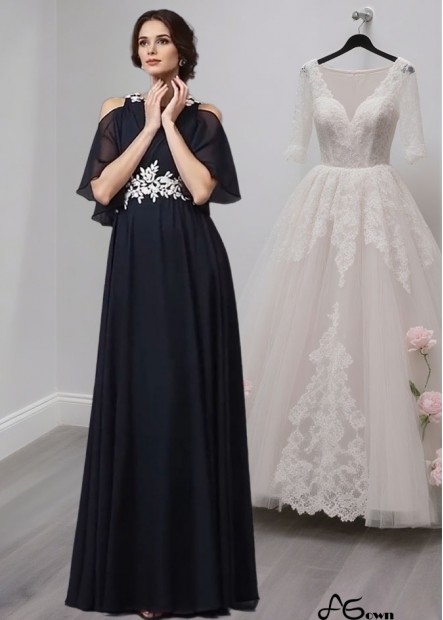 Mother of the Bride Dress with Straps Neckline and 1/2 Sleeves