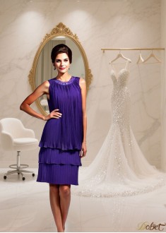 Jewel Neckline Sleeveless Chiffon Mother of the Bride Dress - A-Line Princess Knee-Length Gown