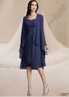 Knee-Length Chiffon Mother of the Bride Dress with Half Sleeves