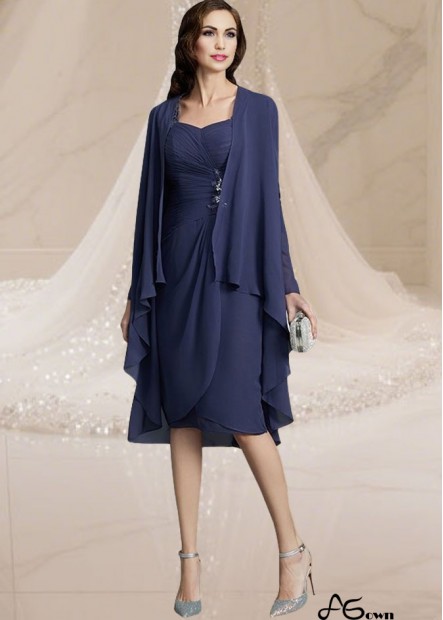Knee-Length Chiffon Mother of the Bride Dress with Half Sleeves