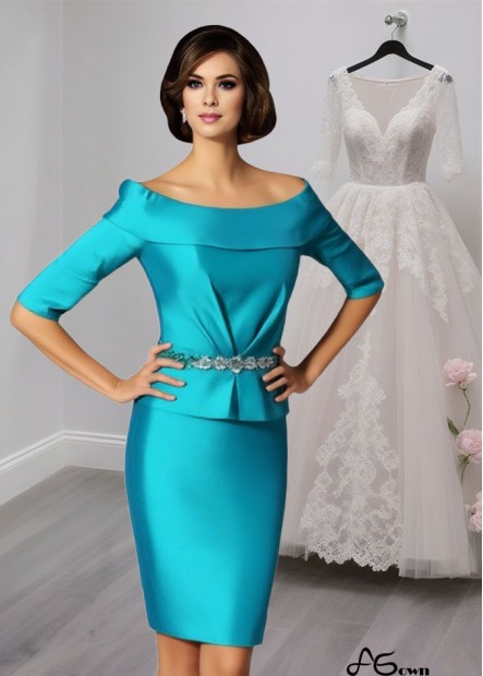 Off The Shoulder Taffeta Knee-Length Mother of the Bride Dress with Half Sleeves