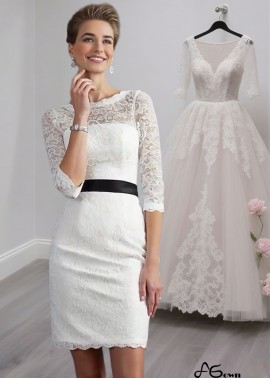 White Lace Scoop Neck Short Mother of the Bride Dress with 1/2 Sleeves