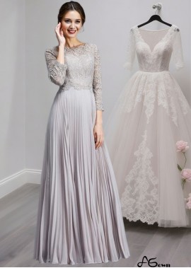 Floor-Length Chiffon A-Line Mother of the Bride Dress – Scoop Neck with Lace & 3/4 Sleeves