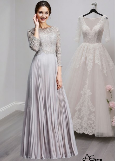 Floor-Length Chiffon A-Line Mother of the Bride Dress – Scoop Neck with Lace & 3/4 Sleeves