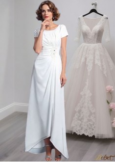 Asymmetrical Hem A-Line Chiffon Mother of the Bride Dress with Scoop Neck