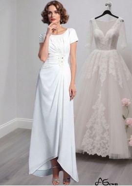 Asymmetrical Hem A-Line Chiffon Mother of the Bride Dress with Scoop Neck