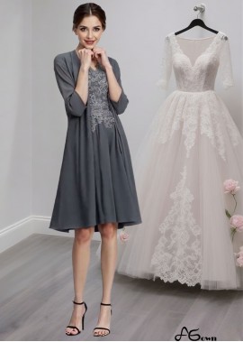 V-Neck Knee Length A-Line Mother of the Bride Dress with Applique