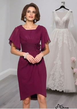 Handmade Flower Chiffon Knee-Length Mother of the Bride Dress with Square Neckline