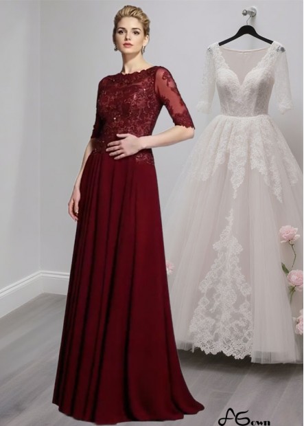 Elegant Chiffon Bateau Neck Floor-Length Mother of the Bride Dress with Applique and Half Sleeves