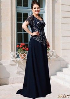 Chiffon Square Neck Mother of the Bride Dress – Floor Length A-Line with Short Sleeves