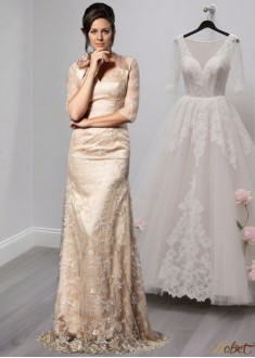 V-Neck Lace A-Line Floor Length Satin Mother of the Bride Dress