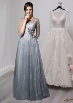 Scoop Neck Mother of the Bride Dress – A Line Mother Gowns With 3/4  Sleeves