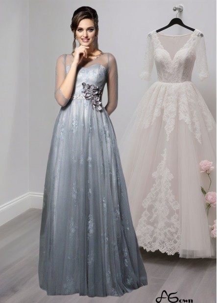Scoop Neck Mother of the Bride Dress – A Line Mother Gowns With 3/4  Sleeves