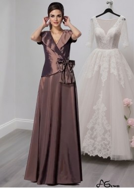 Taffeta V-Neck Bride Mother Dresses – Floor Length Gowns With Bowknot