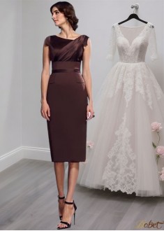  Chic Sleeveless Satin Knee-Length Sheath Mother of the Bride Dress