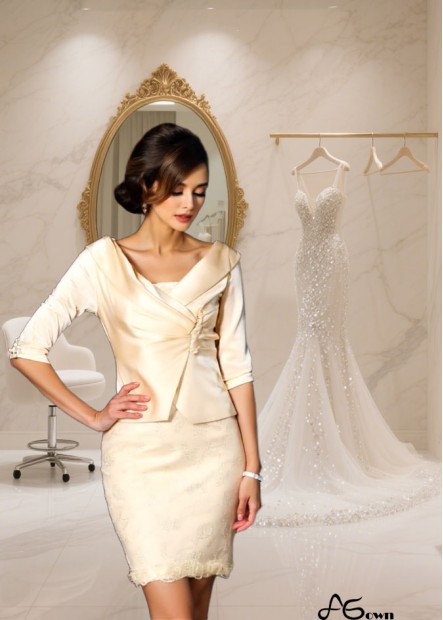 Delicate Strapless Satin Mother of the Bride Dress – Short Sleeveless Formal Gown