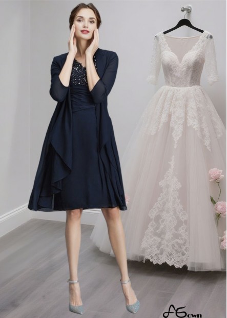 V Neck Knee Length Chiffon Mother of the Bride Dress with Ruffles