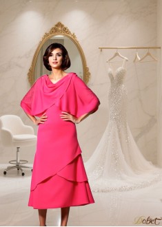 Tea-Length Chiffon Mother of The Bride Formal Dress — Scoop Neck A-Line Princess Gown