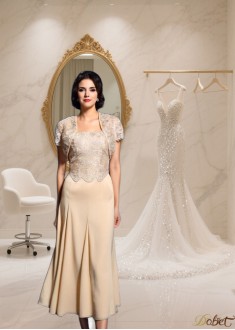 Square Neck A-Line Knee Length Mother Of The Groom Outfits - Half Sleeve