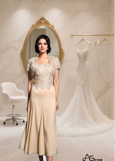 Square Neck A-Line Knee Length Mother Of The Groom Outfits - Half Sleeve