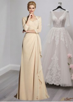 Sweetheart Chiffon Mother of the Bride Dress with Lace and 3/4 Sleeves – A-Line Gown