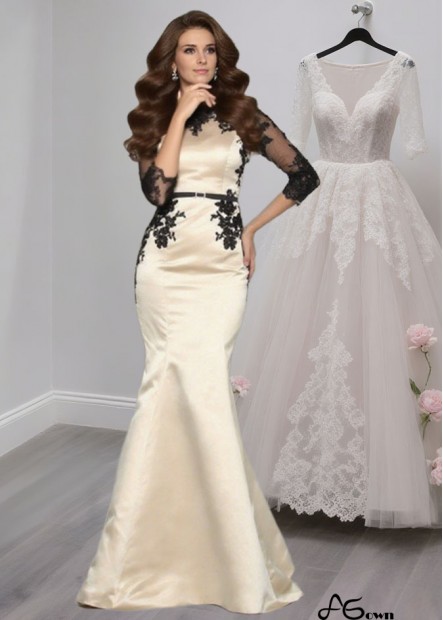 Satin Bateau Neck Mermaid Mother of the Bride Formal Dress with Lace and Sweep Train