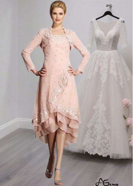 Pink Strapless Chiffon Knee-Length A-Line Mother of the Bride Dress with Applique