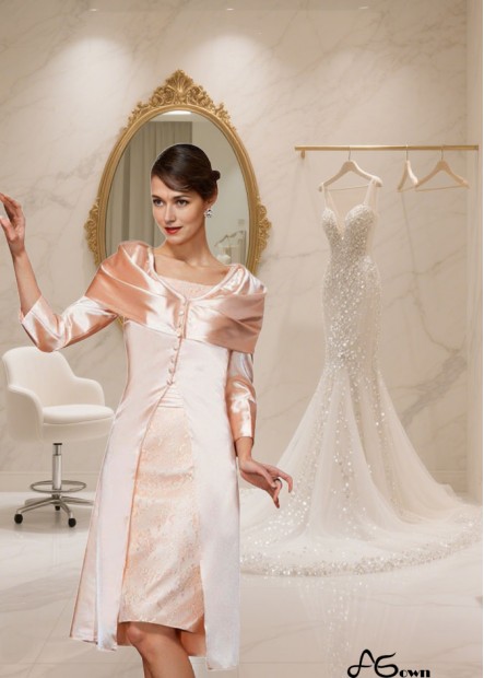 Elegant Elastic Woven Satin Knee-Length Formal Dress with Square Neckline