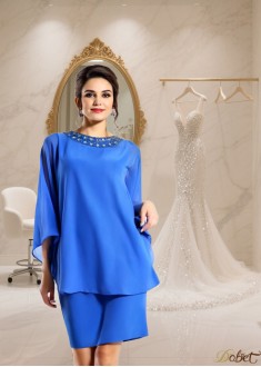 Bateau Neck Chiffon 3/4 Sleeve Knee Length Mother of the Bride Dresses For Wedding