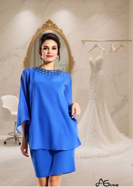 Bateau Neck Chiffon 3/4 Sleeve Knee Length Mother of the Bride Dresses For Wedding