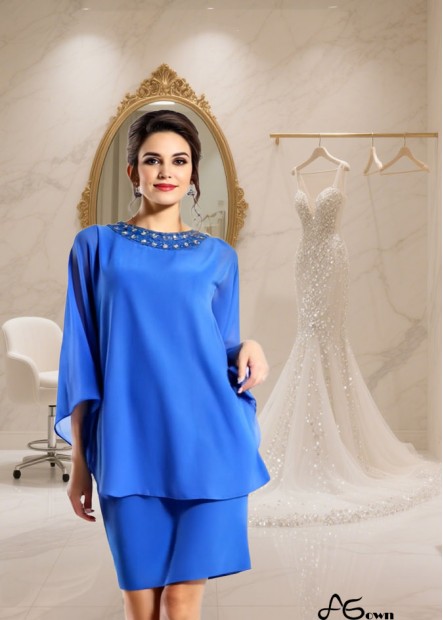 Bateau Neck Chiffon 3/4 Sleeve Knee Length Mother of the Bride Dresses For Wedding