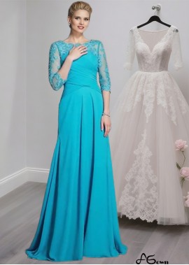 Floor-Length Chiffon A-Line Prom Mother of the Bride Dress with 3/4 Sleeves