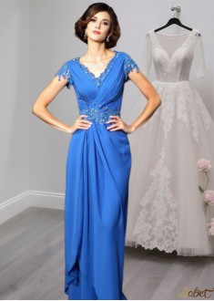 V-Neck Floor-Length Chiffon Mother of the Bride Dress with Beading and Applique