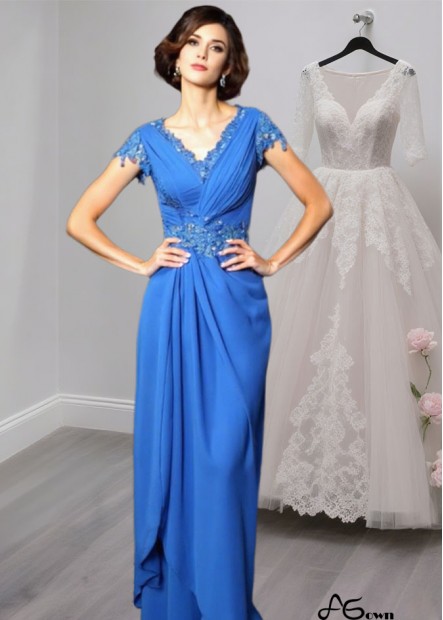 V-Neck Floor-Length Chiffon Mother of the Bride Dress with Beading and Applique