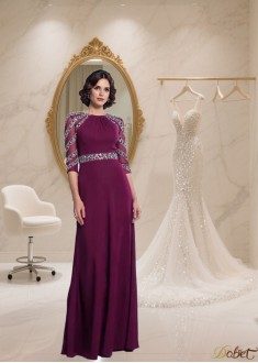 Elegant Chiffon Scoop Neck Beaded A-Line Mother of the Bride Dress with 1/2 Sleeves