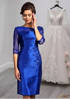 Elegant 1/2 Sleeve Elastic Satin Knee-Length Mother of the Bride Dress with Beading