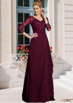 Chiffon V-neck Mother of the Bride Dress A-line Beaded 3/4 Sleeve