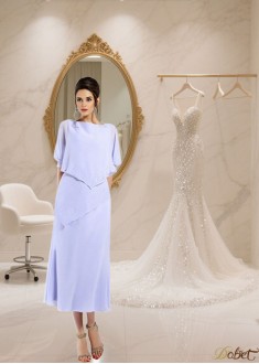 Elegant Bateau Neck Ankle-Length Chiffon Mother of the Bride Dress with Half Sleeves