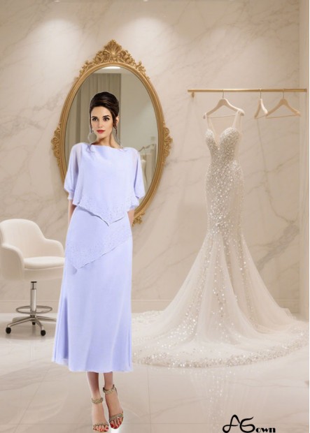 Elegant Bateau Neck Ankle-Length Chiffon Mother of the Bride Dress with Half Sleeves