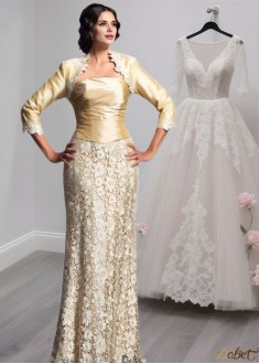 Strapless Lace Sheath Mother of the Bride Dress – Floor Length Sleeveless Gown